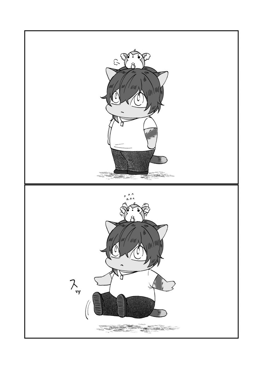 ねこ伽羅ちゃんと御伴のスズメ 