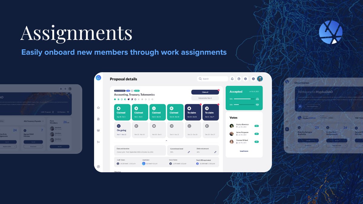 ⚡️ Hypha Feature Spotlight: Assignments ⚡️ With Assignments, members can define the work contribution they wish to bring to your project. These assignments must be voted on before the role can start! Learn more: buff.ly/3ua9hgz Create a DAO: buff.ly/3MgSFtO