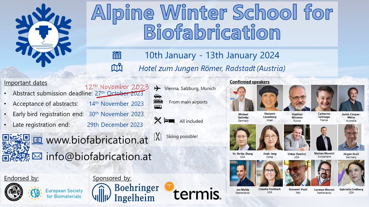 As the deadline to submit abstracts is approaching (this Sunday!), we are happy to announce 2 new speakers: ⭐️@LindbergLabs from @UOKnightCampus ⭐️@JustinCooperWh1 from @UQ_News Join us for this exciting conference to welcome the new year! ➡️ biofabrication.at/submit-an-abst…