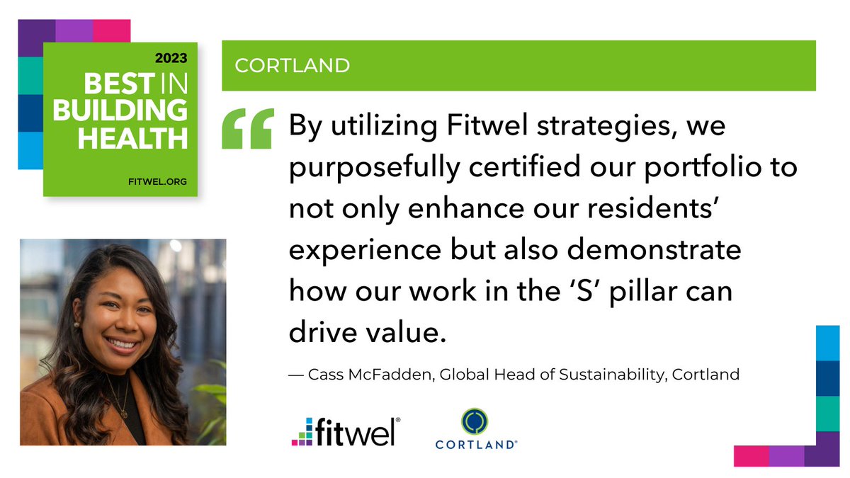 "Fitwel’s guidance has provided Cortland associates with greater awareness of strategies for creating healthier communities." — Cass McFadden from #BestInBuildingHealth winner <a href="/Cortland_Living/">Cortland</a> explains. Learn more on our blog: ow.ly/IN1r50Q24W1