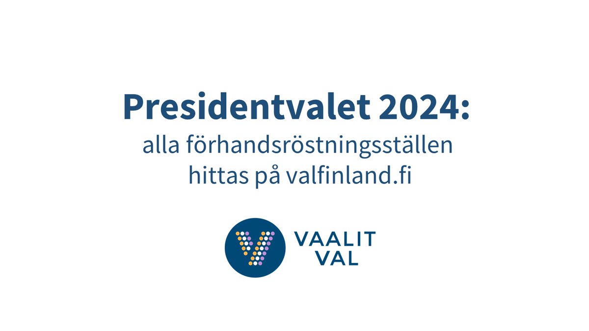 De allmänna förhandsröstningsställenas adresser och öppettider i presidentvalet i januari finns nu på justitieministeriets webbplats valfinland.fi.

oikeusministerio.fi/sv/-/president…