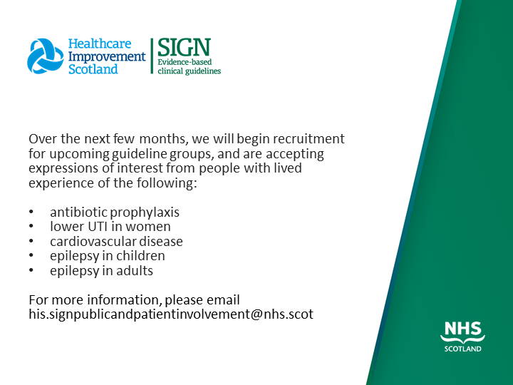 To find out more, contact the public and patient involvement team at his.signpublicandpatientinvolvement@nhs.scot
