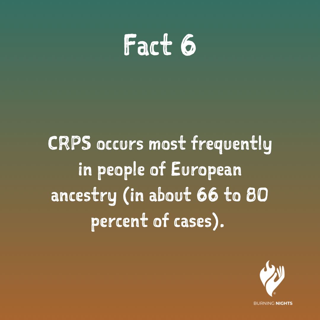 Fact 6
CRPS occurs most frequently in people of European ancestry (in about 66 to 80 percent of cases). 
•
•
•
•
•
 #CRPS #chronicpain #CRPSWarrior #chronicpainawareness #CRPSawareness #CRPSSupport #CRPSAwarenessMonth