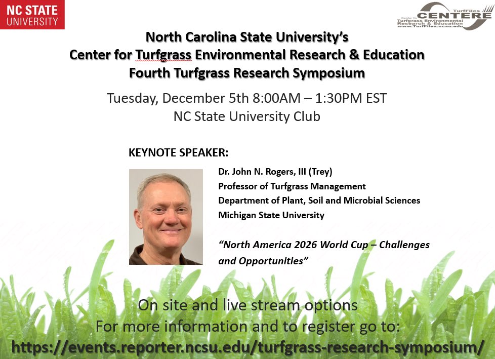 Susana Milla-Lewis (@ncturfbreeding) on Twitter photo Our Turfgrass Research Symposium is only a month away! With keynote speaker <a href="/MSUturfdoc/">John 'Trey' Rogers</a> and #NCStateTurf research updates. On-site and live streaming options available! To register go to events.reporter.ncsu.edu/turfgrass-rese… Did I mention it’s FREE? Secure your spot ASAP Our Turfgrass Research Symposium is only a month away! With keynote speaker <a href="/MSUturfdoc/">John 'Trey' Rogers</a> and #NCStateTurf research updates. On-site and live streaming options available! To register go to events.reporter.ncsu.edu/turfgrass-rese… Did I mention it’s FREE? Secure your spot ASAP