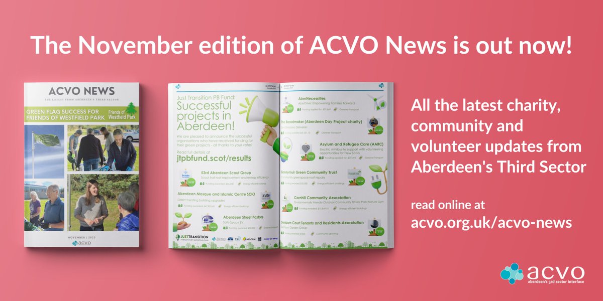 📰In the November edition of #ACVONews... 🎥Watch our latest film with Friends of Westfield Park 🌱Results announced from the #JTPBFund public vote ⚽️@DLStreetsport start work on their third Cruyff Court in #Aberdeen Read these stories & more👉 acvo.org.uk/november-23/