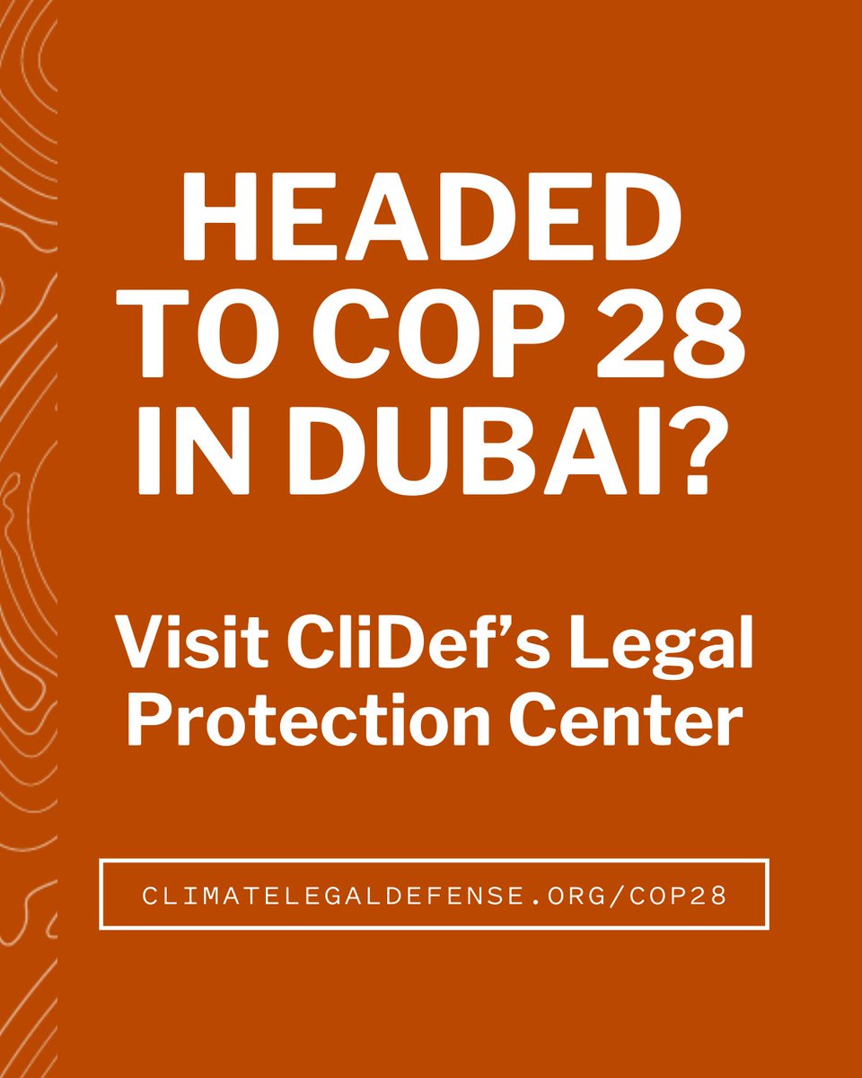 Our sister organization, Global Climate Legal Defense (CliDef), has announced a #COP28 Legal Protection Center to offer legal resources to coalitions and climate activists planning to attend COP28 this month. 

Download the guide before you go: climatelegaldefense.org/cop28