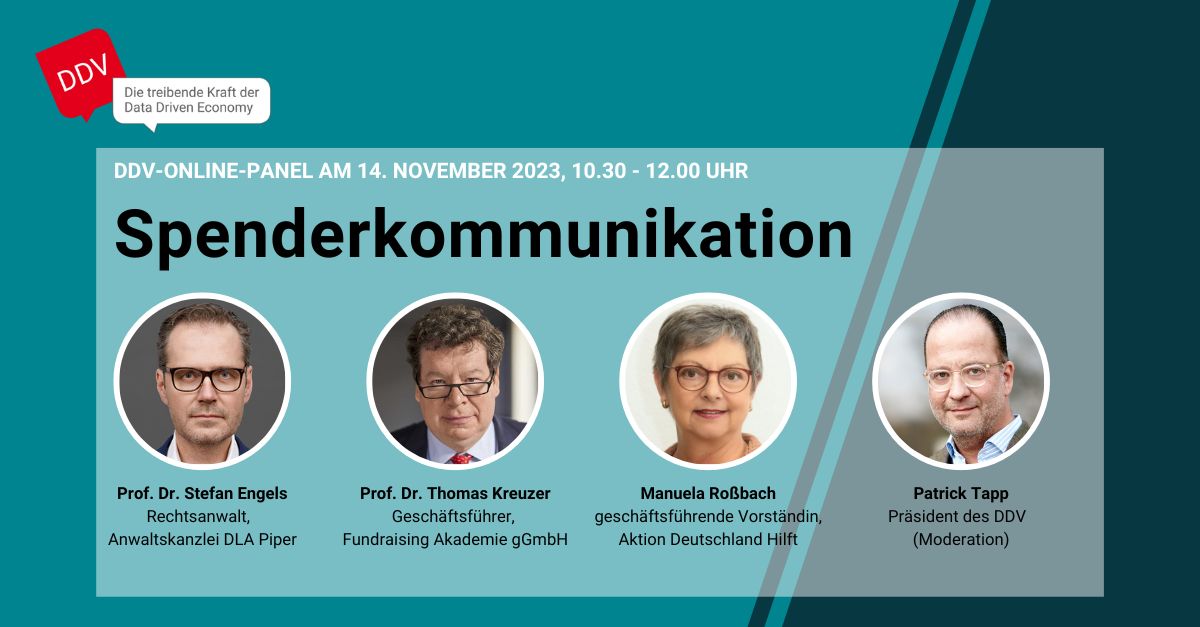 ▶ Fundraising im Fokus: Online-Panel Spenderkommunikation
 
Erfahren Sie, wie wir beabsichtigen, unseren Anliegen im politischen Raum mehr Gehör zu verschaffen. 

⏰ 14.11.2023, 10.30-12.00 Uhr
 
📌 Seien Sie dabei: bit.ly/3Mw3fgL
 
Die Teilnahme ist kostenfrei.