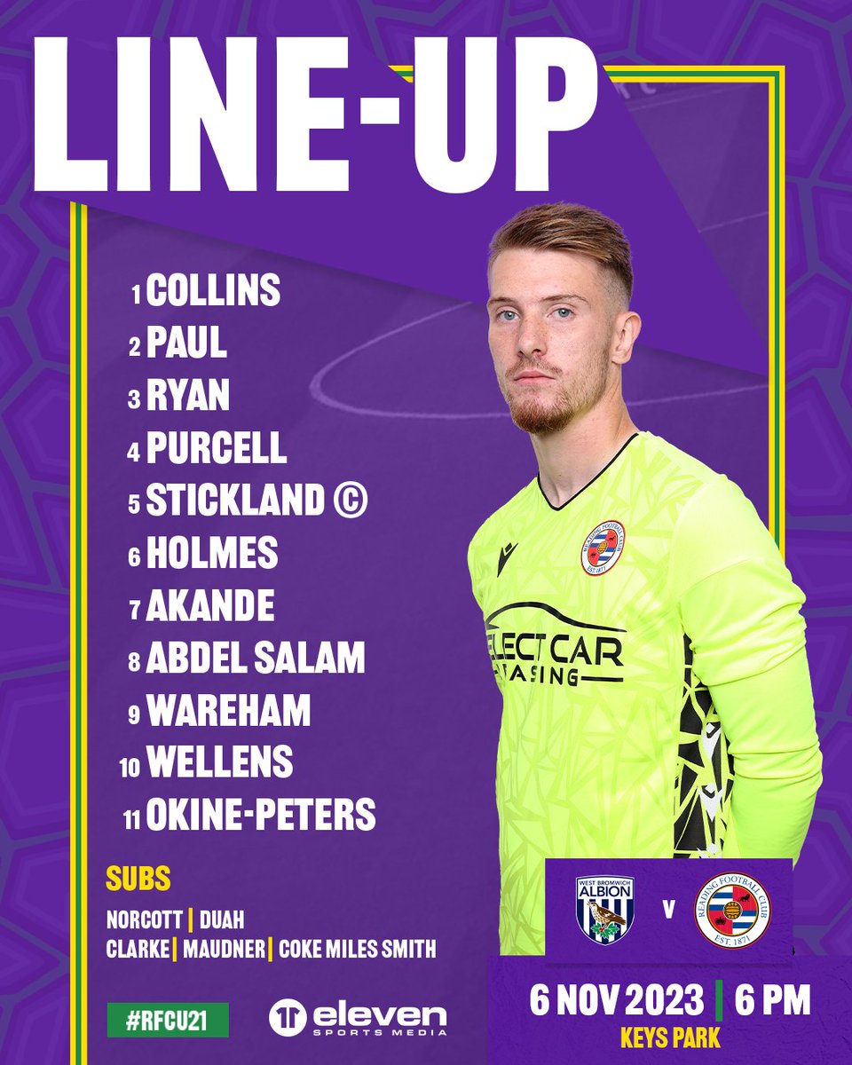 🔢𝐓𝐄𝐀𝐌 𝐍𝐄𝐖𝐒
Yesterday's birthday boy <a href="/harveyrcollins/">Harvey Collins</a> is back between the sticks, whilst Ryan, Stickland, Abdel Salam and Okine-Peters all return to the starting XI.
#RFCU21 | #ReadingFC