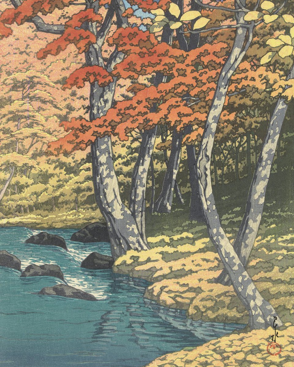 🍂 The autumn colours in this print by Hasui are breathtaking. The red, yellow and orange autumn colours have been celebrated for centuries, including in printmaking. 🍁 🖼️ rijksmuseum.nl/en/collection/…