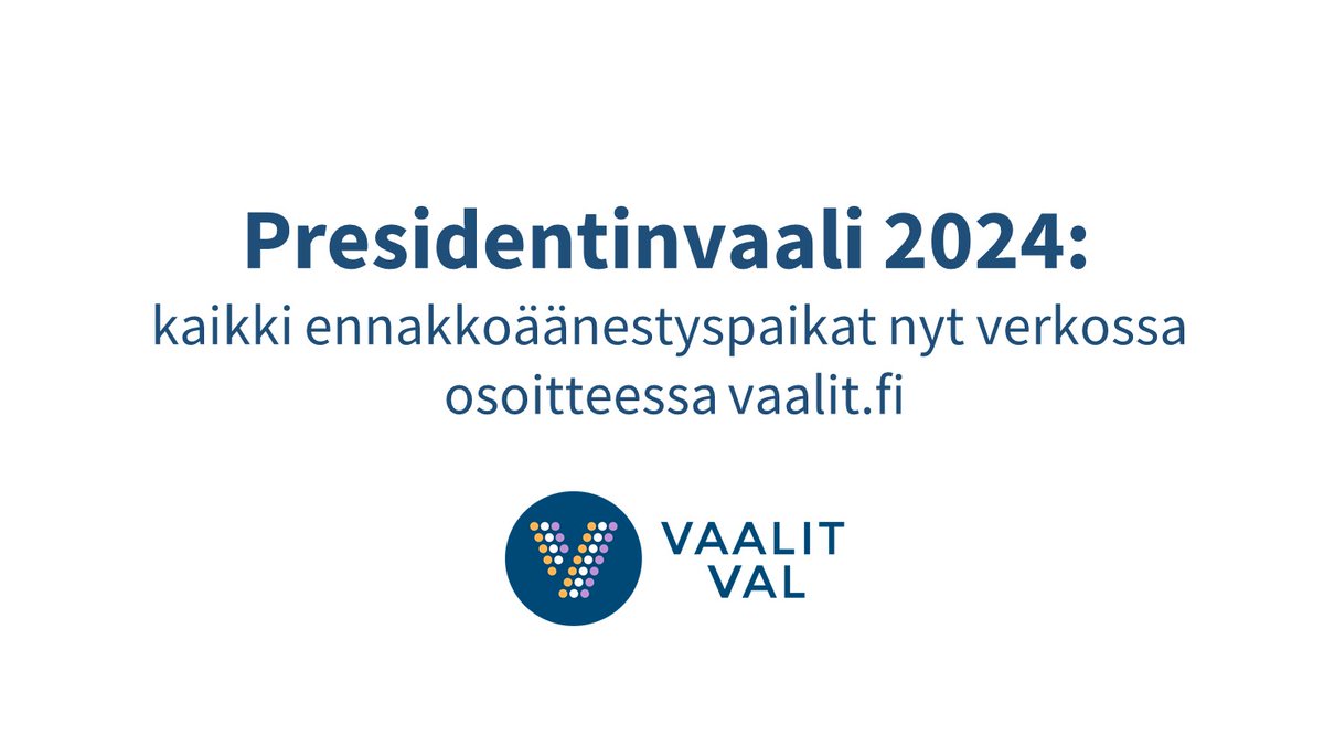 Tammikuun presidentinvaalin yleisten ennakkoäänestyspaikkojen osoitteet ja aukioloajat löytyvät nyt oikeusministeriön vaalisivuilta vaalit.fi.

oikeusministerio.fi/-/presidentinv…