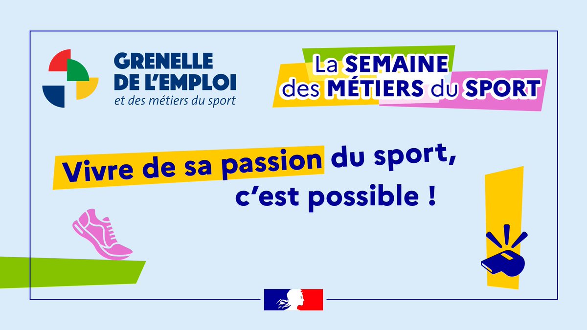 Le Ministère des <a href="/Sports_gouv/">Ministère des Sports 🇫🇷</a> lance la 1ère Semaine des métiers du #sport 🏃

🗓️ Du 6 novembre au 3 décembre, des événements sont organisés partout sur le #territoire pour développer l’attractivité des métiers du sport !

Pour en savoir + ➡️ sports.gouv.fr/la-semaine-des… #TousMobilisés