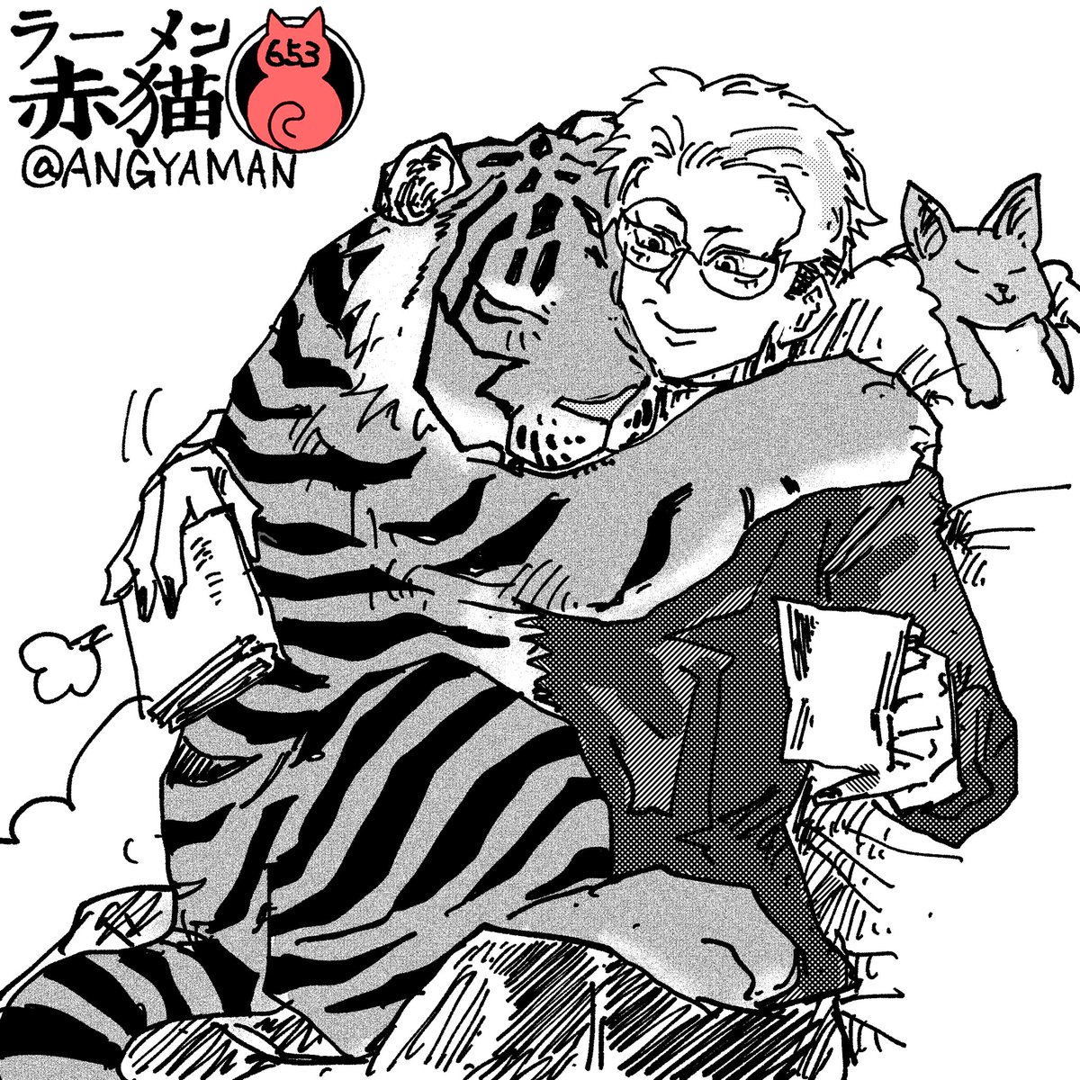 本を読んでたらいつも邪魔しにくるんだから #ラーメン赤猫 #ジャンププラス 78話 https://shonenjumpplus.com/red/content/ec1075851