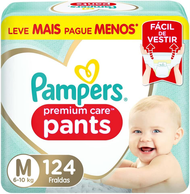 Fralda Pampers Pants Premium Care M 124 unidades