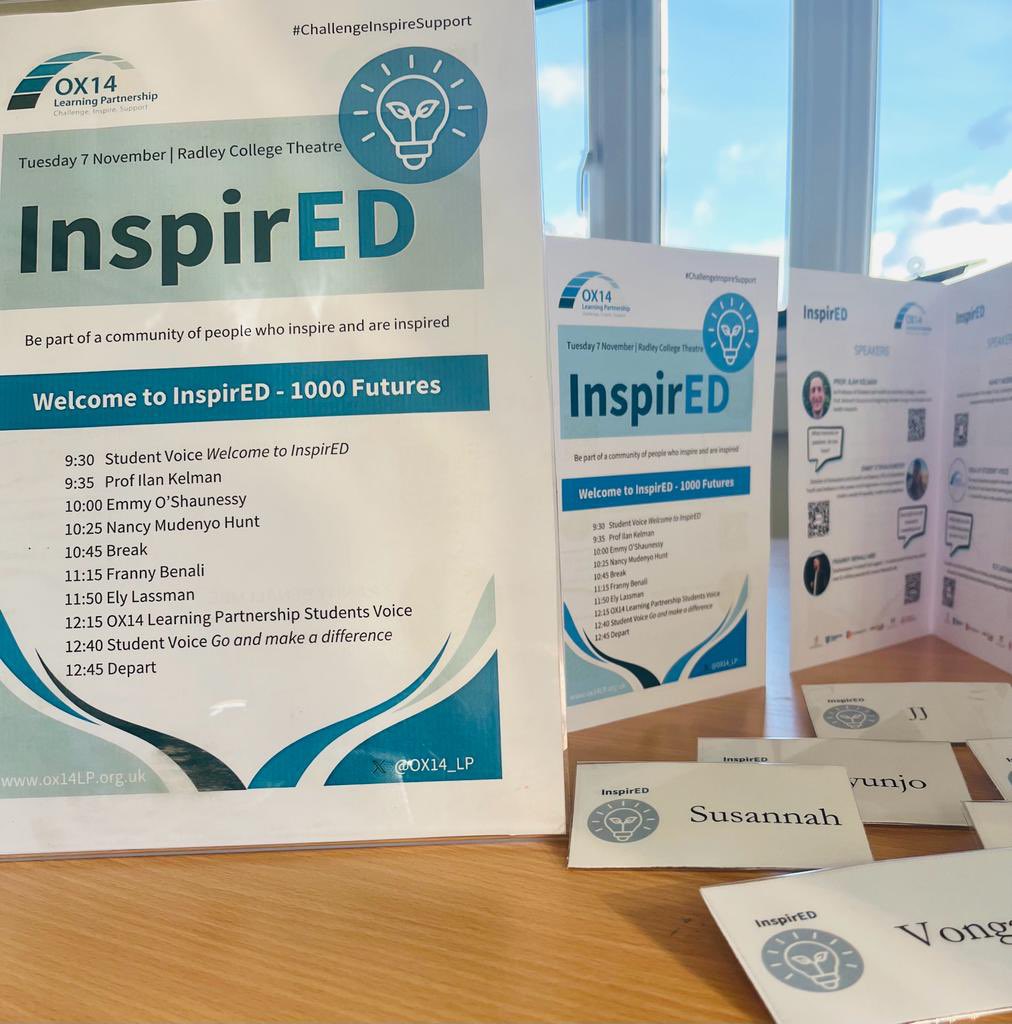 OX14_LP's tweet photo. The countdown is on, excited to see the programme and name labels ready for #InspireED tomorrow. We can’t wait to meet everyone and get students together. #schoolpartnerships #powerofpartnerships https://t.co/O5fH2YUCqF