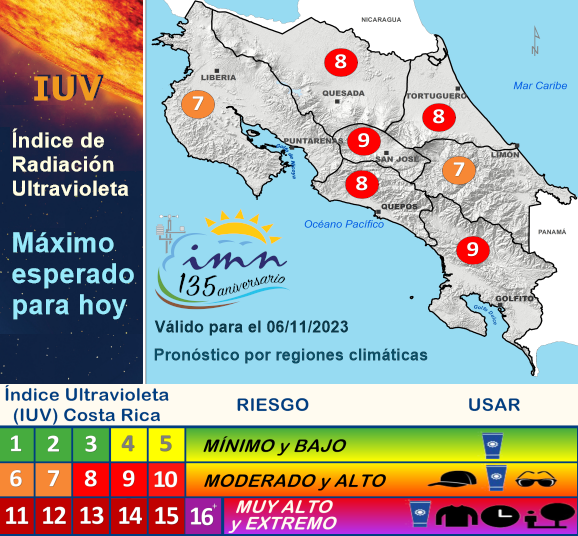 #IMN_IUV Pronóstico del índice de radiación ultravioleta
Válido: 06/11/2023. Más información en imn.ac.cr/web/imn/indice…