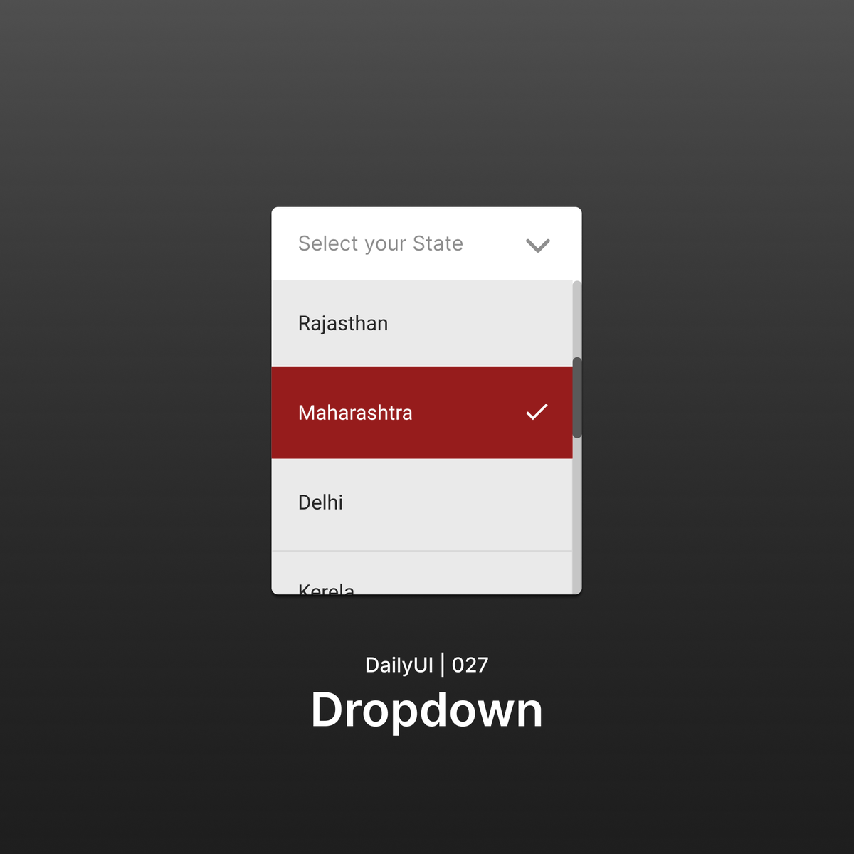 ashishasarii's tweet photo. Day 27/100 of the #DailyUI 🚀

Today, I designed a dropdown menu for selecting state in Figma. I wanted to create a simple and user-friendly menu that would be easy to navigate, regardless of the device being used. https://t.co/8gHiLrUZLX