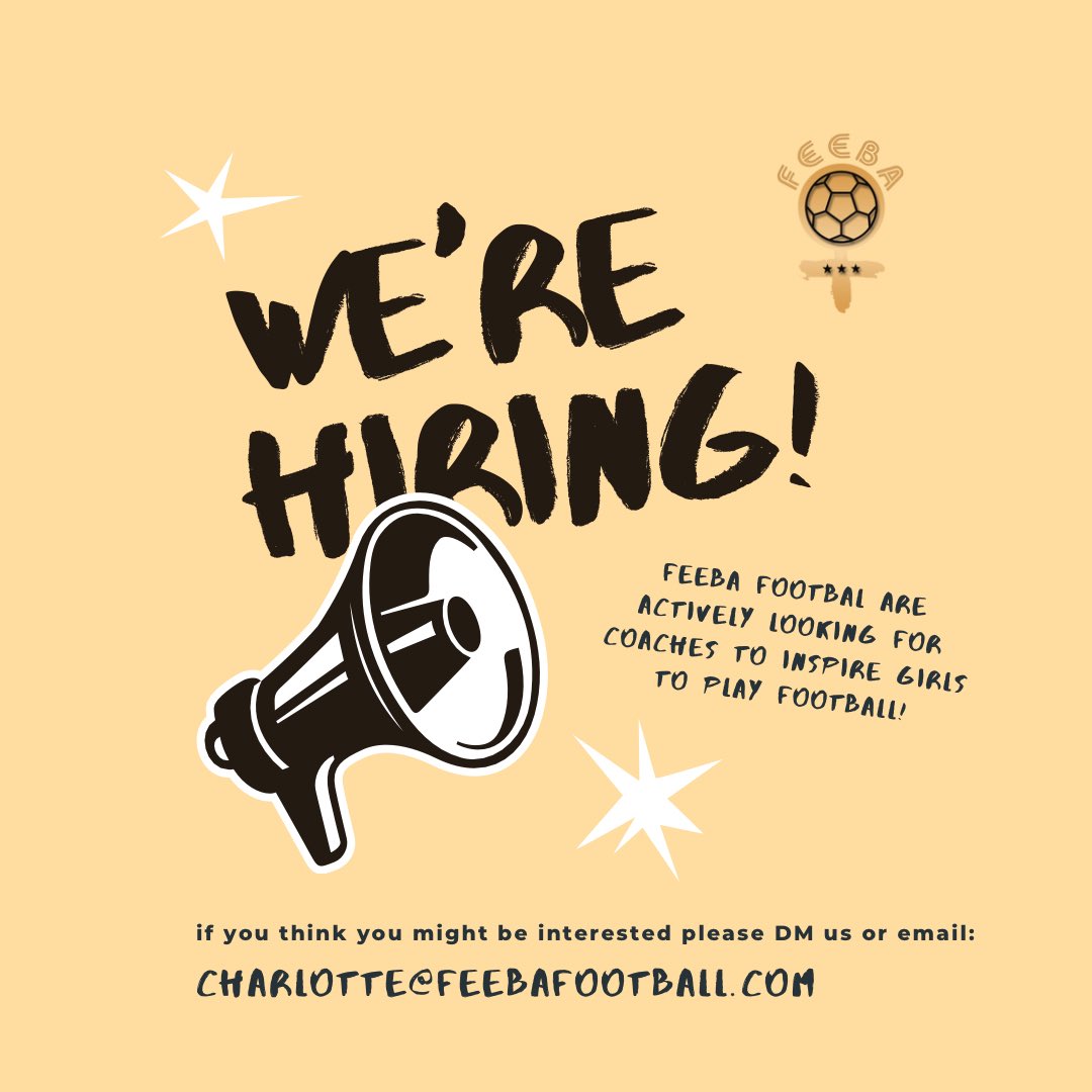 Feeba Football are actively looking for coaches to join our ever-growing team! We are delighted that these are paid roles! 

If you are interested, please get in contact.
feebafootball.com 🧡🖤