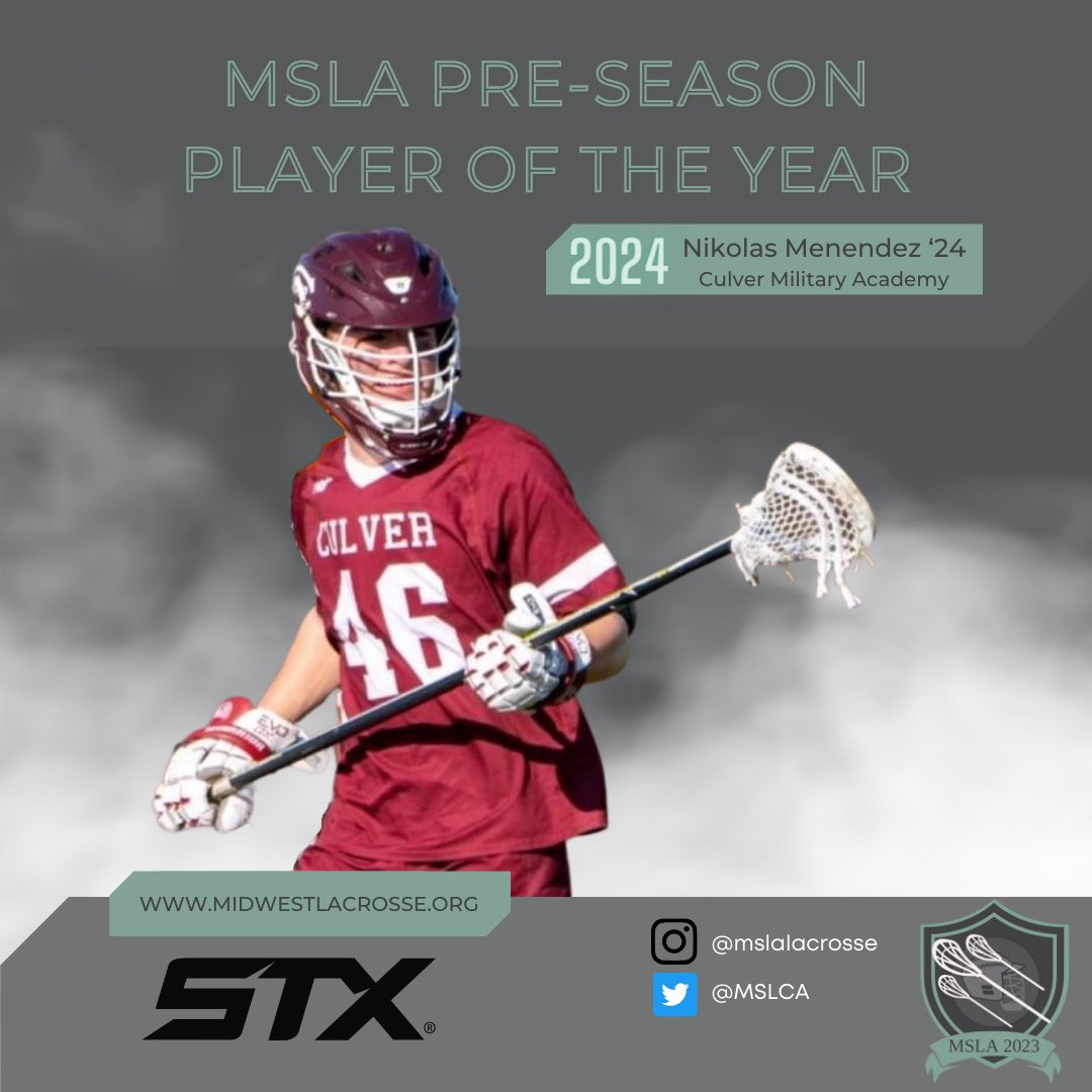 Chosen by the coaches, the 2024 MSLA Pre-Season Player of the Year presented by @stxmlax is Defenseman Nikolas Menendez ‘24 (Culver Military / Duke). 

Inside Lacrosse: ⭐️ ⭐️ ⭐️ ⭐️ ⭐️ 
#12 Recruit in the Class 2024