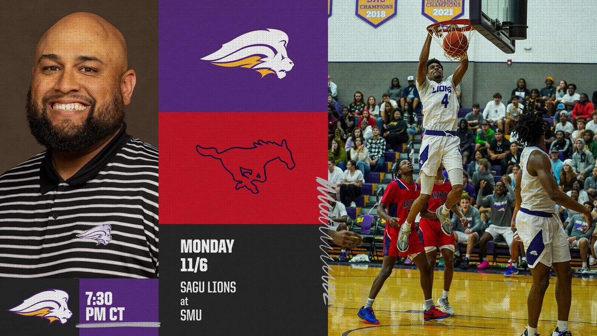 🏀 The SAGU Lions are hitting the road for their first away game! 🦁 Catch the action as they take on SMU November 6th TODAY at 7:30 PM in Dallas, TX ‼️