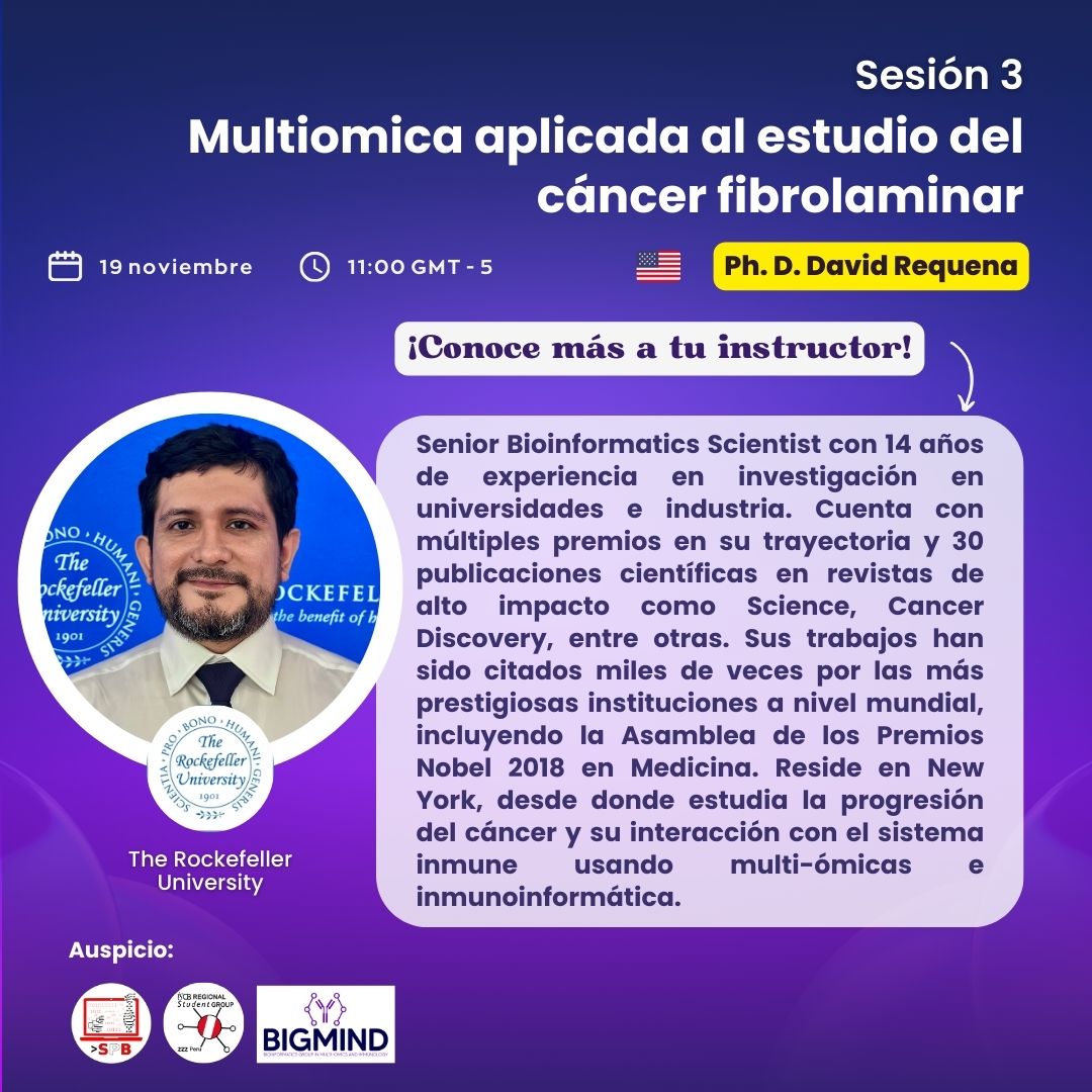 ¡ATENCIÓN COMUNIDAD BIOINFORMÁTICA! 🚨🧬
La SPBBC y la RSGPeru los invita al Seminario de Actualización en bioinformática y biología computacional. Impulsa tu carrera bioinformática a través de estas 6 sesiones teórico-prácticas a cargo de reconocidos ponentes. 💻