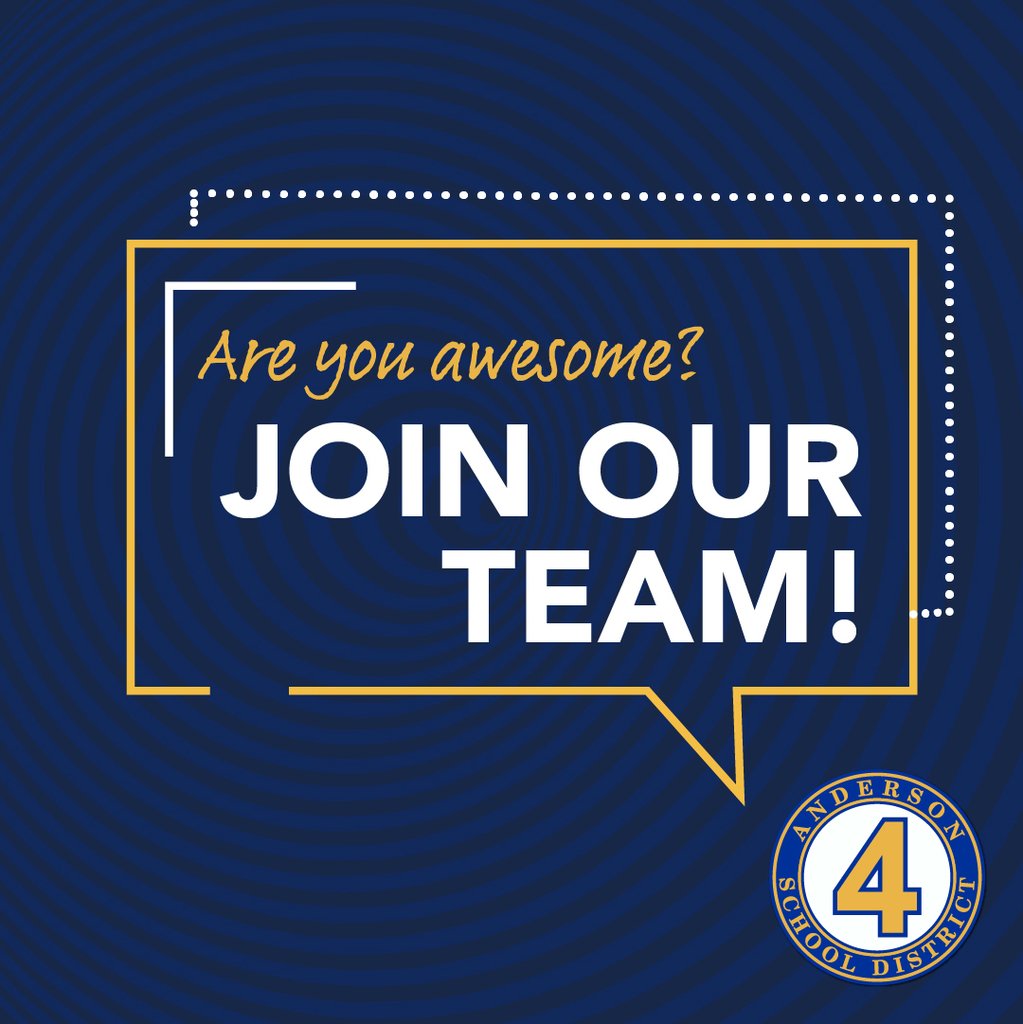 Are you awesome? Want to be part of an awesome team? Join Anderson School District 4! 💙💛 Visit our website to see our current job openings. 

anderson4.org/page/human-res…

#NowHiring #Education #TheFutureBeginsHere
