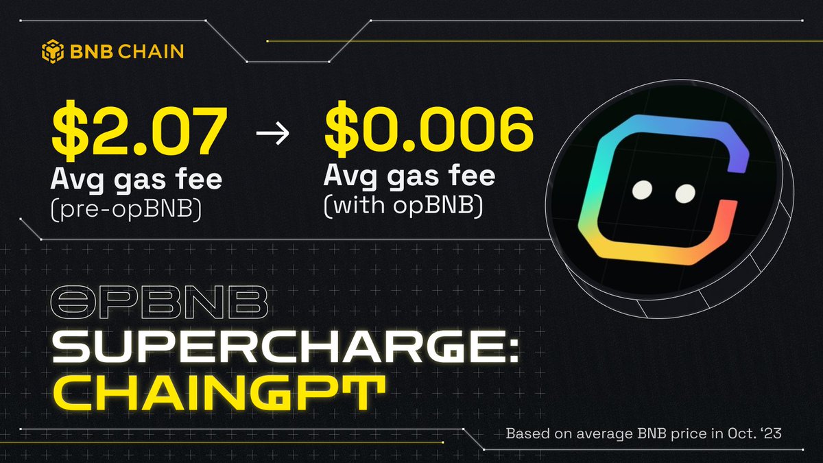 This week, we're sharing five opBNB: Supercharge posters that demonstrate the power of our L2 solution! ⚡️

As you can see, users of <a href="/Chain_GPT/">ChainGPT</a> are saving TONS with opBNB.

10 random winners who QT, Like, and Tag 3 friends on any of this week's posters will share a $500 prize!
