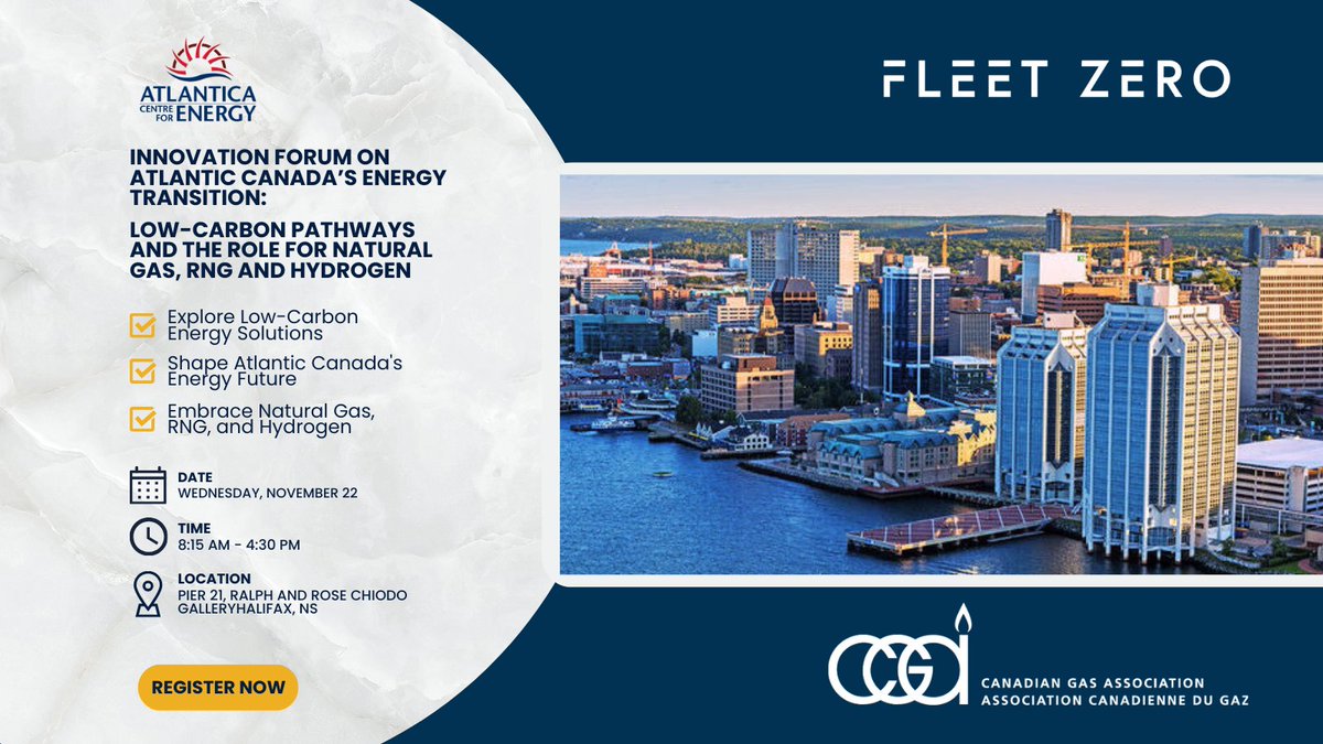 Interested in learning about the latest transport innovations in #Hydrogen and #RNG?

Attend the Innovation Forum on Atlantic Canada's Energy Transition on November 22

Spaces are limited. Register today go.cga.ca/webmail/973083…