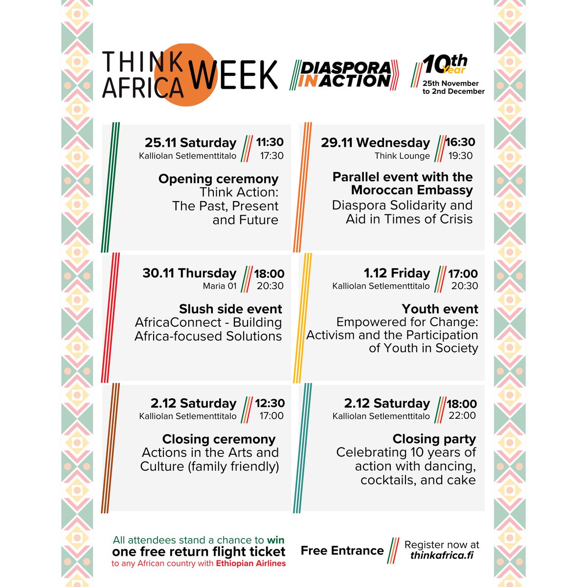Exhibit at #ThinkAfricaWeek2023  🌍!

✅ Free exhibiting space
✅ Connect with 100+ attendees
✅ Network with peers
✅ Boost your brand
✅ Celebrate culture &amp; unity

Book here: bit.ly/taweek23-exhib…

Details in the form or contact sofia@thinkafrica.fi.