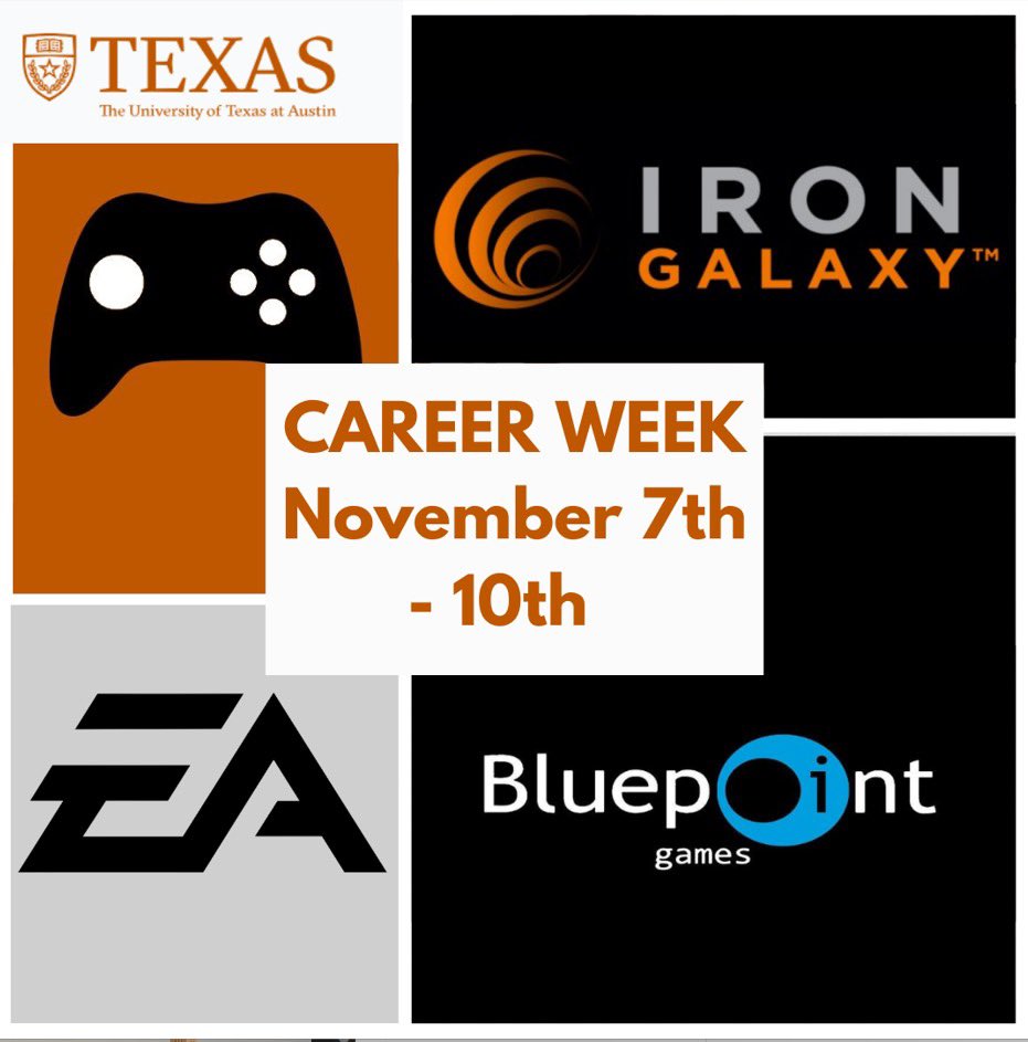 So excited for Career Week! Students will get the opportunity to connect with recruiters 1-1 for top companies like @IronGalaxy, @EA, @zynga, and more. More details in the thread below ⬇️

#UT2 #UT26 #UT25 #UT24 #GameDevelopment #Recruiting