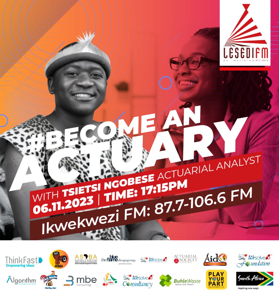 Tune for #BecomeAnActuary Reportn2023 An Exciting radio Interview with our CEO and Actuarial Analyst Tsietsi Ngobe to view full report visit wesolve4x.co.za/become-an-actu… 🇿🇦🇿🇦