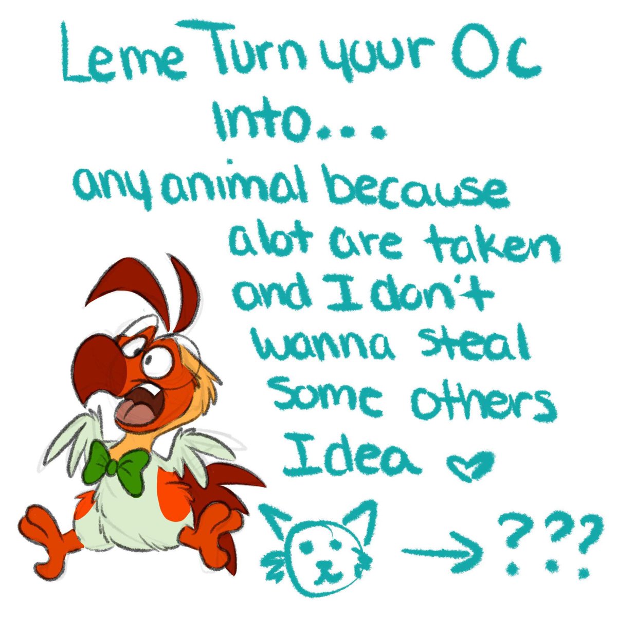 LEMME TURN YOU INTO A MYSTERY ANIMAL 🦓🦘🐓🐄🦒🐬🐢🐴
Rules:
-follow
-retweet and like
-comment a ref
.
.
I will get to these when i can. No promises. 👌