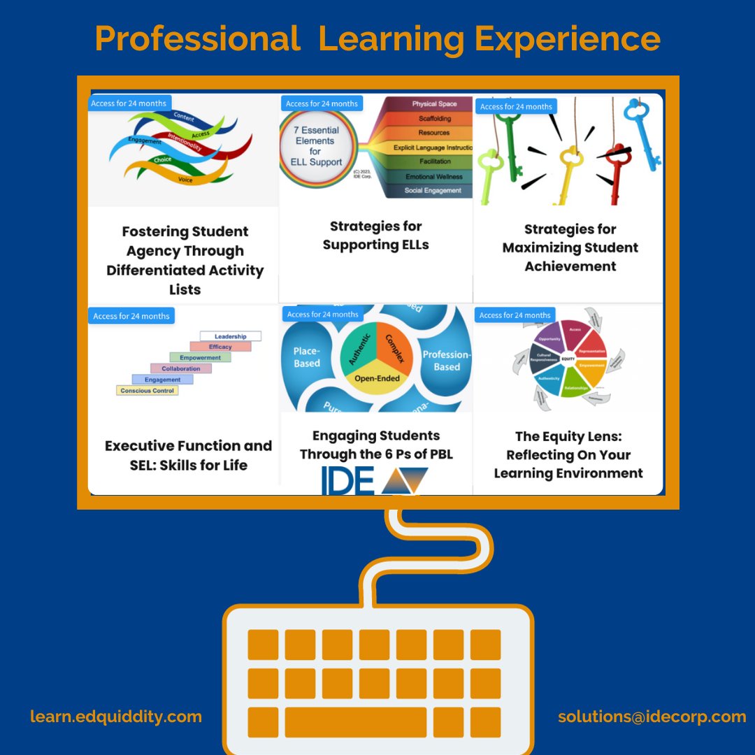 Explore our state-of-the-art online professional learning experiences! We provide educators with virtual resources &amp; expert support to nurture engaging, dynamic learning environments. Join us in fostering a culture of ongoing professional growth.  idecorp.com/wp-content/upl…