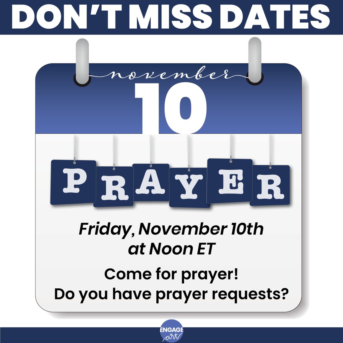 engagecontest's tweet photo. Pray with us on Friday 11/10 at noon on our Facebook page! 

https://t.co/k9uhpkRbbA https://t.co/CRZDI0lF5M