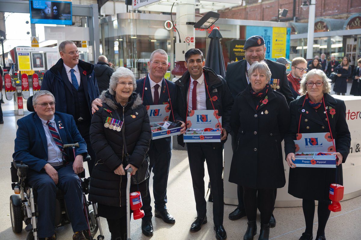 RishiSunak's tweet photo. It’s a huge privilege to meet veterans who have served our country, and the @PoppyLegion volunteers who do such vital work.

This weekend, we will come together across the UK to remember the heroes who made the ultimate sacrifice for our freedom. https://t.co/6ILGojLw19