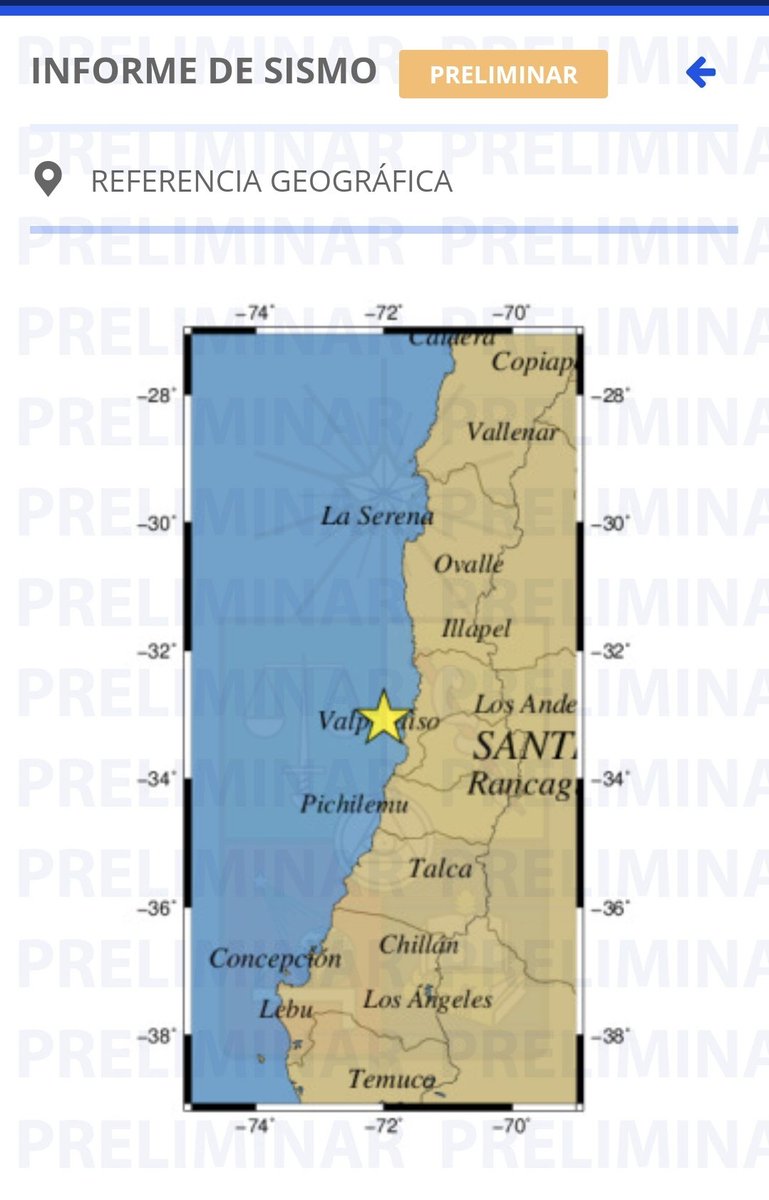sitiodelsuceso's tweet photo. PRELIMINAR SISMO 10:51 HRS

Magnitud: 5.3 ml

Epicentro: 36 km al O de Valparaíso

Vía @Sismos_CSN https://t.co/uTD1BoUpwQ