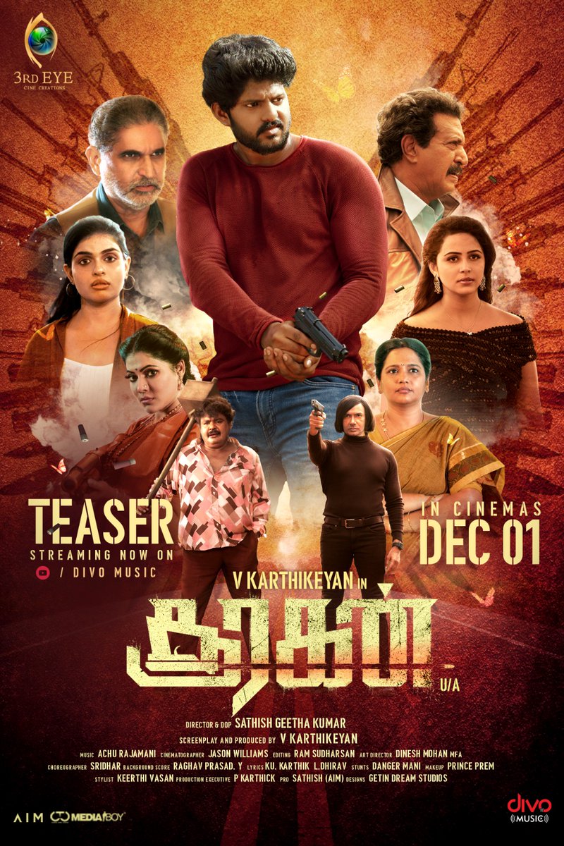 #Sooragan Teaser now streaming on Youtube. ICYMI: youtu.be/GFMMvhPd1KM In theatres from 1st December. Crime thriller outing! @Karthiken_actor @DirSathishkumar @3rdEye_CC @SubikshaOffl @VincentAsokan @sureshmenonnew @reshupasupuleti @VinodhiniUnoffl @achurajamani…