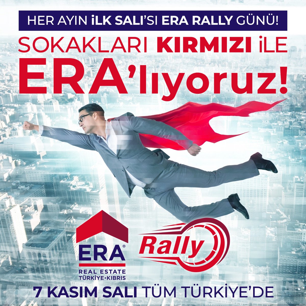 ERA Rally 7 Kasım’da 🏁

Tüm ERA’lılar ile portföy turuna çıkıyoruz. 7 Haziran Salı günü tüm Türkiye’de her yer kırmızı olacak! 🔴

ERA Rally turunda çekeceğiniz fotoğrafları #erarally etiketi ile paylaşıp sayfamızı etiketlemeyi unutmayın.

#erarealestate #gayrimenkul #erarally