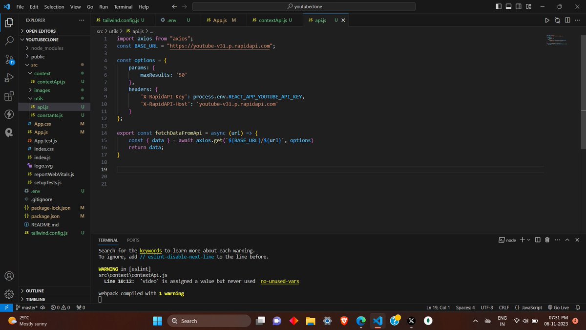 Mani_xsh's tweet image. Day 38 of learning MERN #100DaysOfCode #youtubeapi
Tried to fetch the YouTube API and encountered errors. 🙃