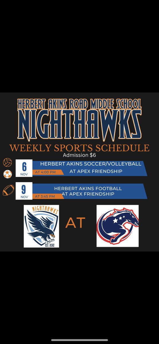 Last games of the fall season! Check out the schedule, Apex Friendship parking information, and our weekly athletic newsletter!  #GoNightHawks #🏐⚽️📣🏈

docs.google.com/document/d/1gE…

docs.google.com/document/d/1dW…