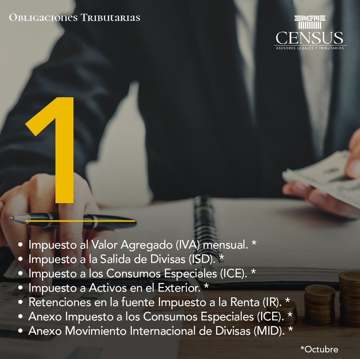 CensusEc's tweet photo. #CensusInforma | ¡No te pierdas nuestra actualización sobre las #ObligacionesTributarias del régimen general y #Rimpe que debes cumplir en noviembre!
Mantente al tanto de tus #Impuestos y recibe #Asesoría experta. ¡No dejes pasar esta información importante! https://t.co/TamICQa4Cm