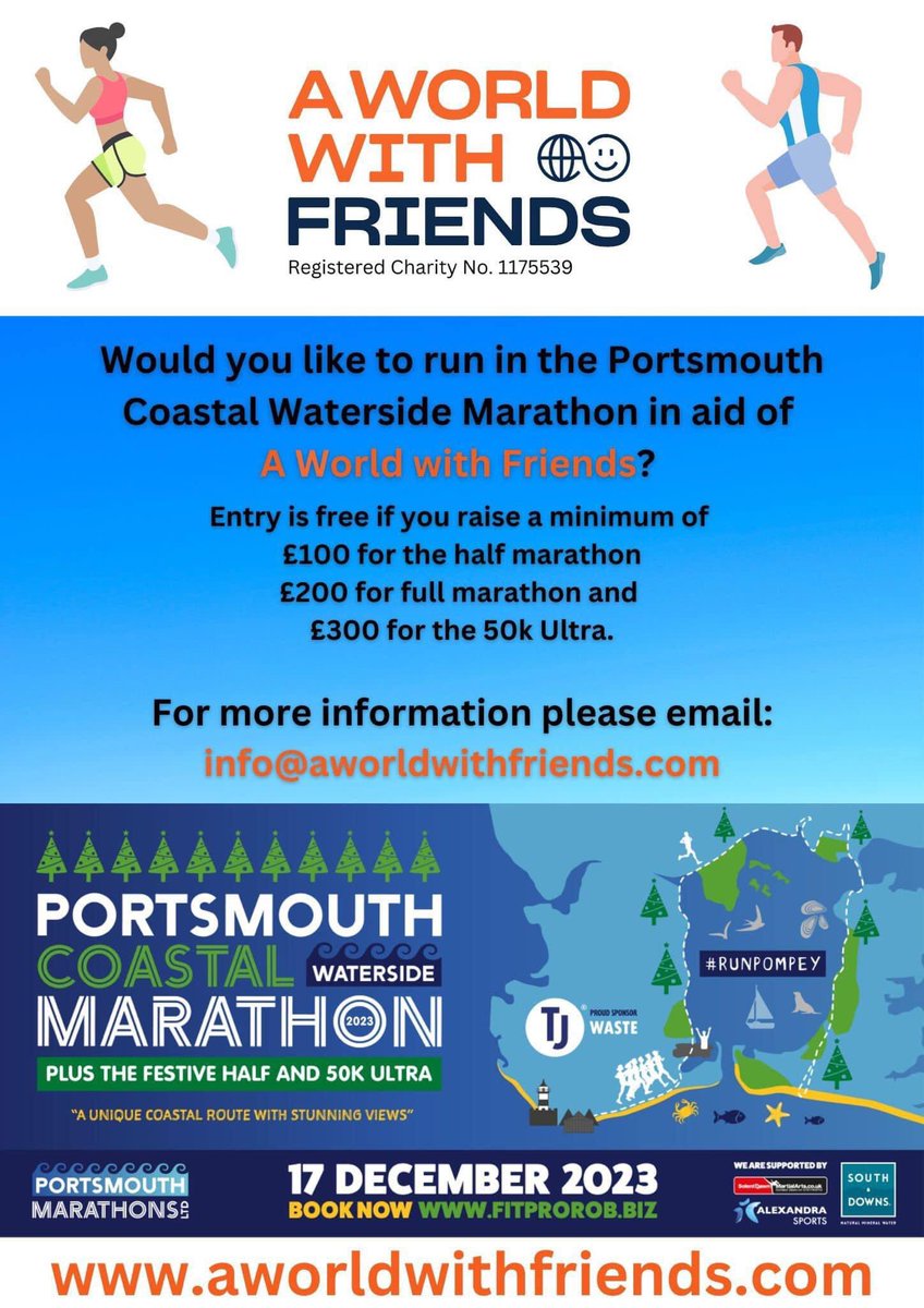 Fancy getting fit while helping to raise money for  A world with A World With Friends get in touch now and send Lewis a message! Places are limited so don’t wait too long! #Marathon #fundraiser #Charity