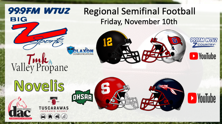 BIG_ZSports's tweet photo. Regional Semi🏈, In D6 @GarawayFootball travels to Heath to take on the @NorthmorAD Golden Knights. LIVE on 99.9 or Watch on the BIG Z Sports YouTube channel. In D4, @IVHS_Football travels to St. Clairsville to take on @rollredroll. Watch LIVE on the BIG Z Sports YouTube channel. https://t.co/OC2oznmGyq
