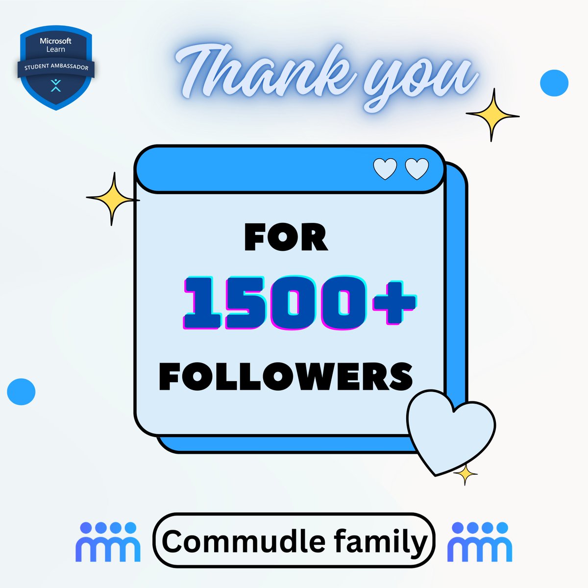 MlsaMiet's tweet photo. 🎉 We've hit a milestone! 🙌 Thank you to our amazing community for helping us reach 1500+ followers on @Commudle 🚀 If you haven't joined the party yet, follow us now and be part of the excitement! 🥳 #CommudleCommunity #1500Strong #mlsa #microsoftlearnstudentambassadors #msft https://t.co/UdUvOeukZn