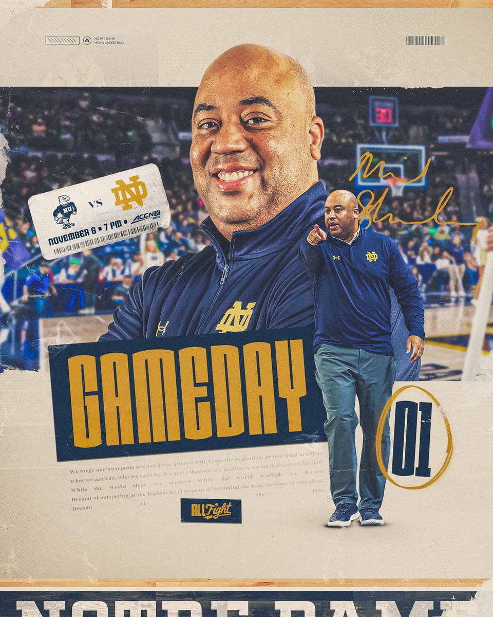 Notre Dame Men's Basketball (@ndmbb) on Twitter photo It all begins tonight
๐ Niagara
๐ 7:00pm ET
๐บ ACCNX
๐ป <a href="/NotreDameRadio/">The Notre Dame Radio Network</a>
#GoIrishโ๏ธ It all begins tonight
๐ Niagara
๐ 7:00pm ET
๐บ ACCNX
๐ป <a href="/NotreDameRadio/">The Notre Dame Radio Network</a>
#GoIrishโ๏ธ
