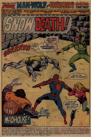 CanadaDaredevil's tweet photo. Marvel Team-Up #37 Spidey has to contend with a grumpy Man-Wolf and also Frankenstein’s Monster! By Gerry Conway, Sal Buscema and Vince Colletta #SpiderMan #ManWolf #Frankenstein #Marvel #Comics https://t.co/eUCkV5qLOq