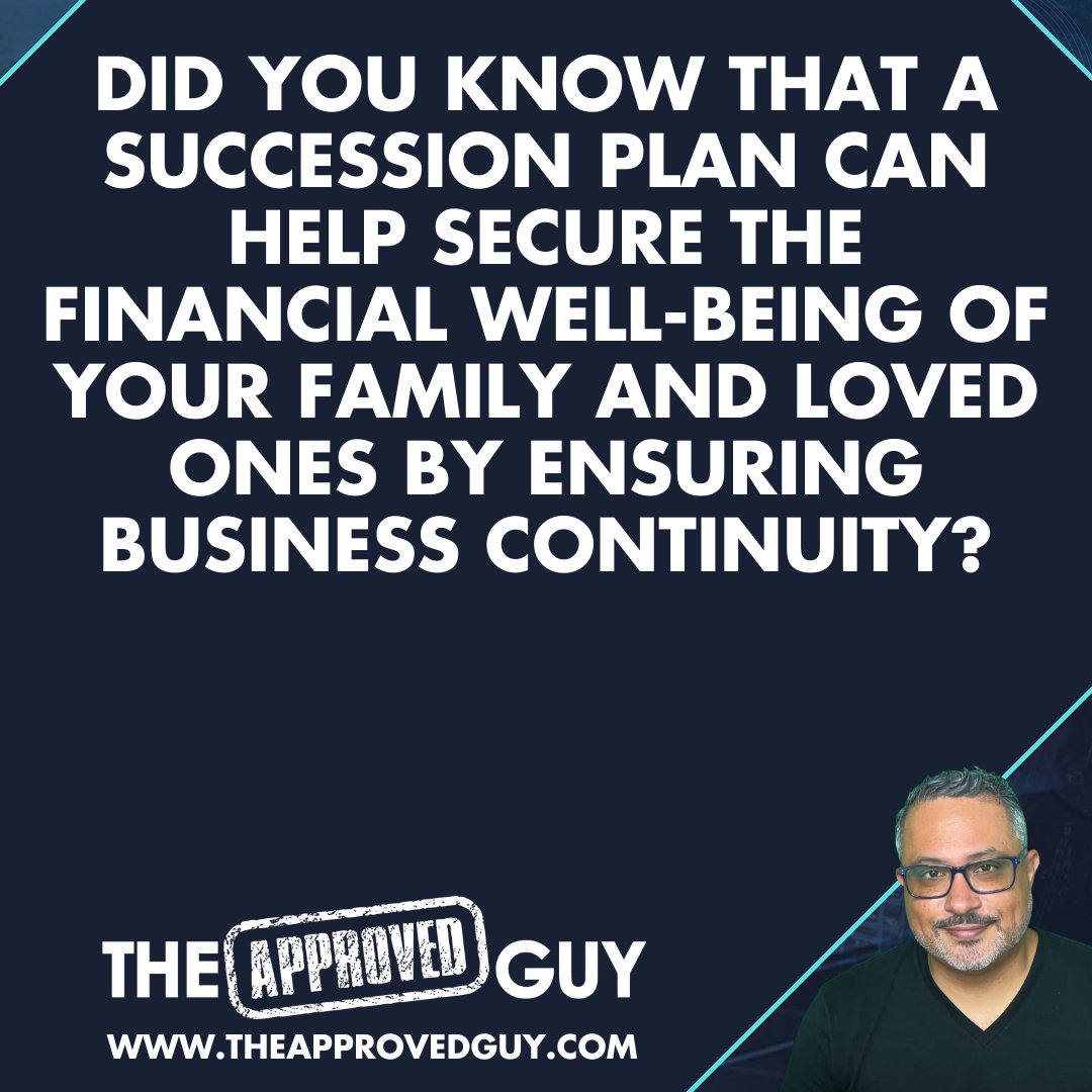 the_approvedguy's tweet photo. Did you know that a succession plan can help secure the financial well-being of your family and loved ones by ensuring business continuity?

Learn more: https://t.co/B1jo1J9K0t

#successionplanning #legacy #theapprovedguy https://t.co/eSKhv2gAFD