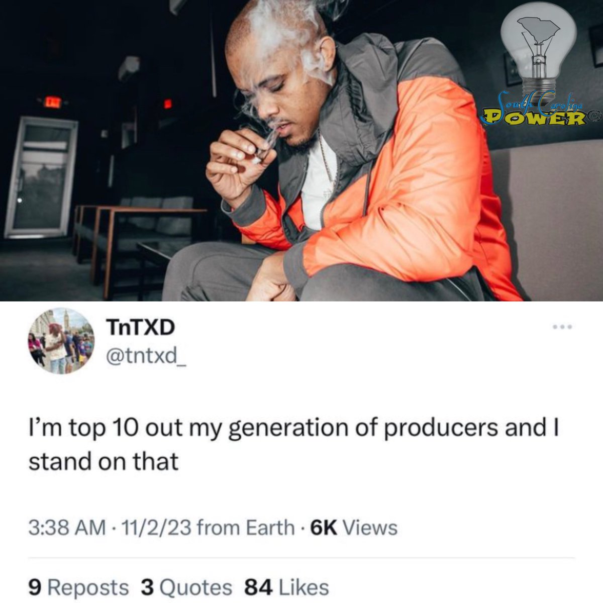 SCarolinaPower's tweet photo. SC Producer @tntxd_ says he’s top 10 producers of this generation. Do you agree? https://t.co/cUS5KkpEwP