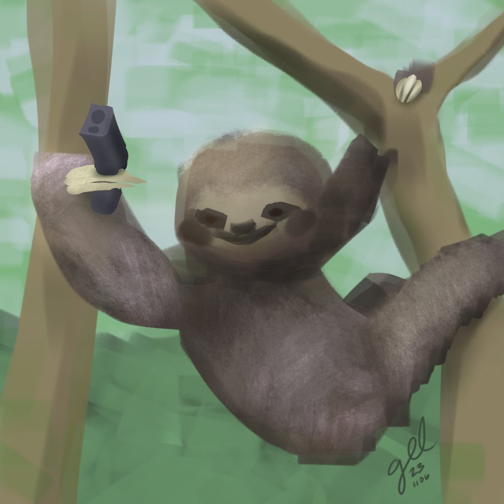 gelatin's tweet photo. Thanks to @Eelkanith for the #spaint request of a sloth with a gun. It was fun! #twitch https://t.co/DYteip8XHr