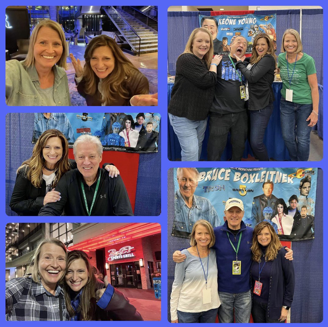 JillVersey's tweet photo. Another fun adventure with my wonderful friend @512_cjr Connie! So many laughs, so many memories! Thanks Bruce @boxleitnerbruce for putting up with our giddiness & non-stop questions 🤣My cheeks are sore from the constant smiling. #lifesshorthavefun #agedtoperfection #grcomiccon https://t.co/nwlXY8kEcN