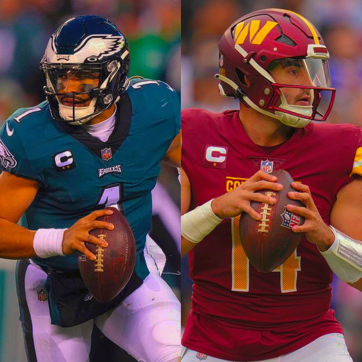 DQ_Special's tweet photo. Time to have a conversation??
(Last Ten Games)

Jalen Hurts•
2,576 passing yards 
15 TD
9 INT

Sam Howell•
2,640 passing yards
15 TD
10 INT

One is claimed to be a “Top 3 QB” who has a super team built around him

&amp; the other is a 2nd year guy who only played 10 games 

#HTTC https://t.co/A2Dj5mKwcE
